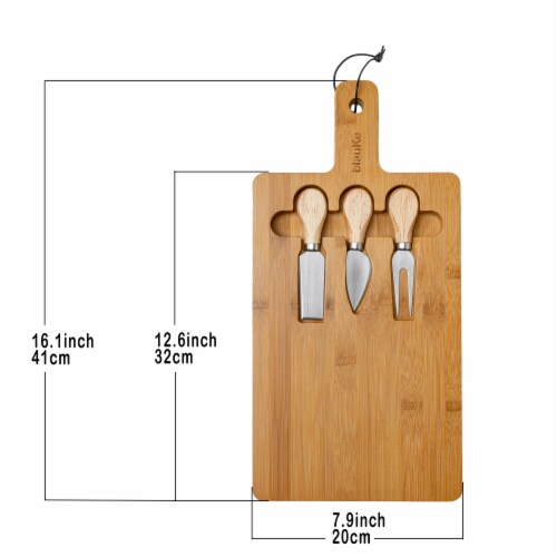 Bamboo Cheese Board and Knife Set - 12x8 inch Charcuterie Board with Magnetic Cutlery Storage Perspective: top