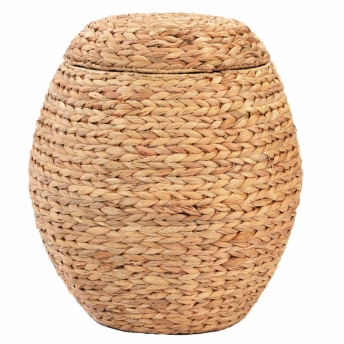 Wickerwise Water Hyacinth Natural Multipurpose Barrel Storage Tub With Lid Ottoman Stool Perspective: top