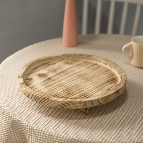 Vintiquewise QI004378 Natural Wooden Round Dish Ornament Slice Tray Table Charger with Height Perspective: top