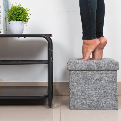 Grey Foldable Cube Ottoman Stool Storage 15 Inch Mdf Fabric For Living Room Bedroom Small small King Soopers