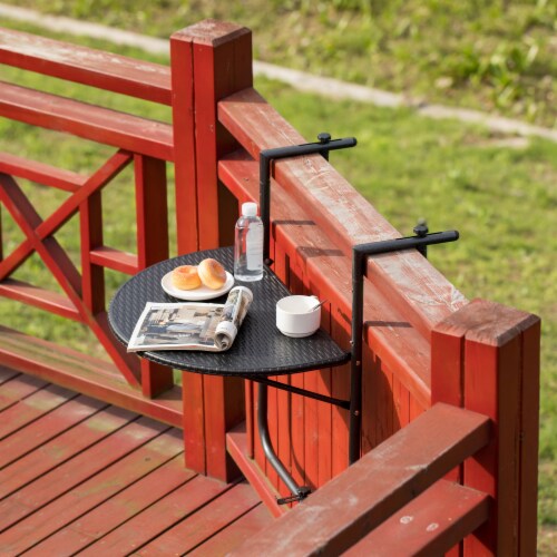 Gardenised Indoor and Outdoor Rattan Decorative Plastic Foldable Balcony Table Black 1 Fred Meyer