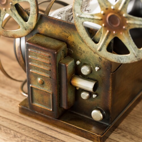 Decorative Bronze Metal Vintage Single Bottle Film Projector Wine Holder Perspective: top