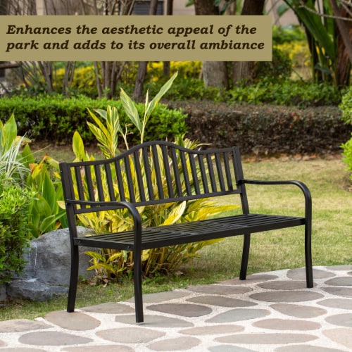 Gardenised Outdoor Powder Coated Steel Park Bench with Pop up Middle Table One Size Kroger