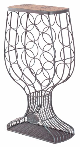 Vintage Decorative Wooden Metal Goblet Shaped Freestanding Wine Rack with Cork Holder Perspective: top
