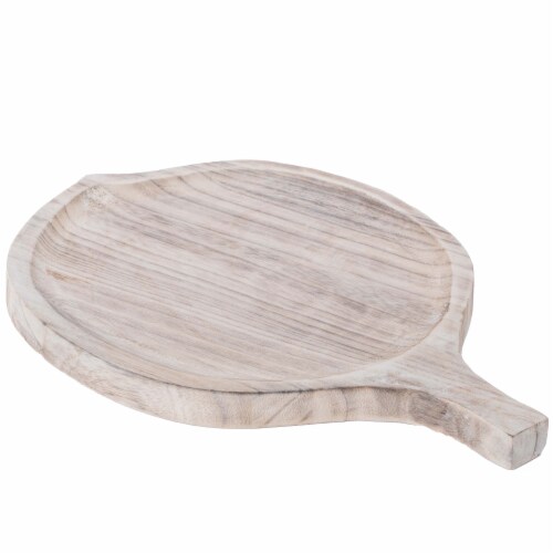 Vintiquewise QI003841 1 x 15.75 x 11 in. Wooden Leaf Shape Serving Tray Display Platter, Beig Perspective: top