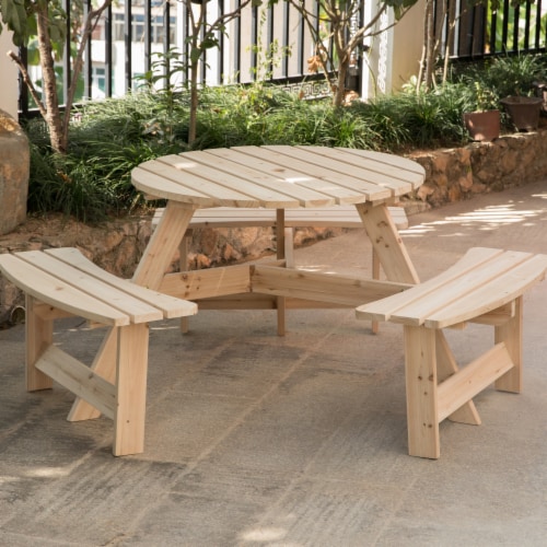 Round outdoor table with benches best sale