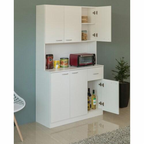 Kitchen Pantry Storage Cabinet with Drawer Doors and Shelves