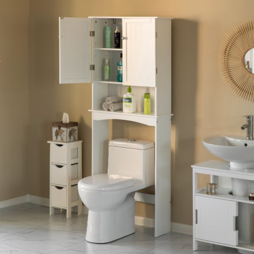 Basicwise White over the Toilet Standing Organizer for Bathroom