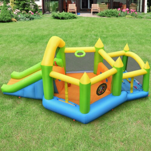 Inflatable Slide Bouncer Ball Pit Basketball Dart Game Without Blower Perspective: top