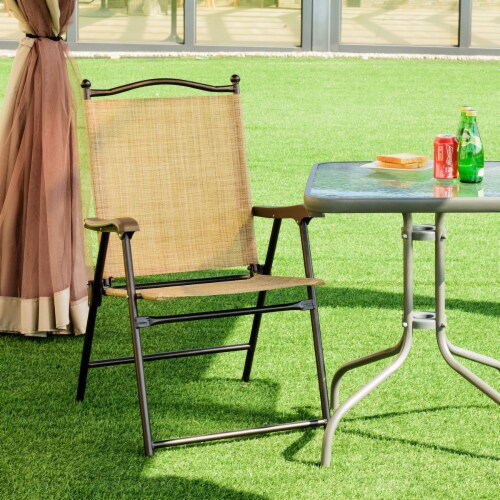 Costway set of 2 patio folding discount sling back chairs camping deck garden beach