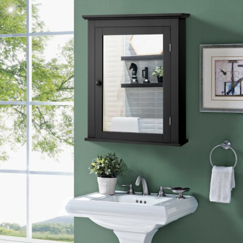 Bathroom Mirror Cabinet Wall Mounted Adjustable Shelf Medicine Black Perspective: top