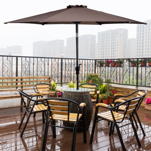 Costway 10FT Patio Umbrella 6 Ribs Market Steel Tilt W/ Crank Outdoor Garden Tan Perspective: top