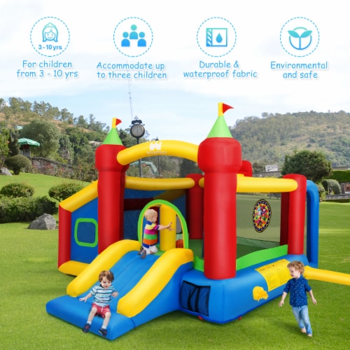 Costway 6-in-1 Inflatable Bounce House Bouncy Castle Blow up Toddler Bouncy House for Kids I Perspective: top