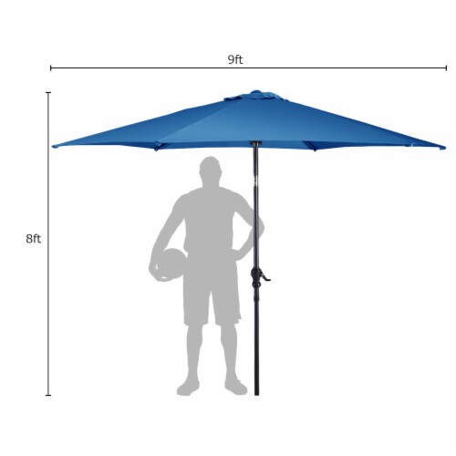 Costway 9FT Patio Umbrella Patio Market Steel Tilt W/ Crank Outdoor Yard Garden Blue Perspective: top