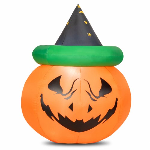 Costway 4ft Inflatable Pumpkin Halloween Decoration w/ Witch Hat LED Light Perspective: top
