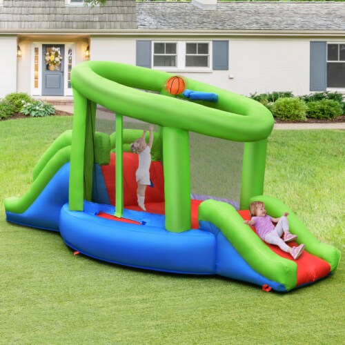 Inflatable Snail Bounce House Dual Slide Basketball Game Without Blower Perspective: top