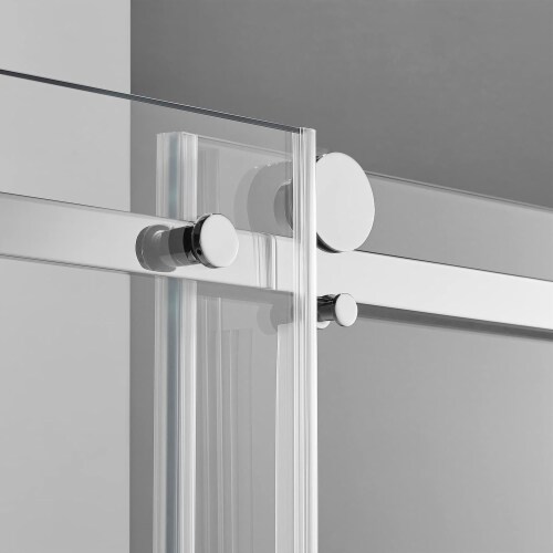 Serene Valley 60 x 74 Inch Square Rail Frameless Sliding Shower Door, Chrome Perspective: top