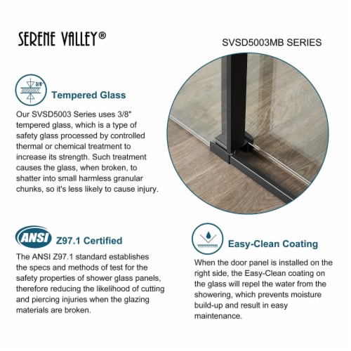 Serene Valley 48 x 74 Inch Square Rail Frameless Sliding Shower Door, Black Perspective: top
