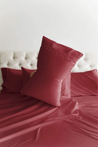 CGK Unlimited 6 Piece Microfiber Solid Sheet Set - California King - Burgundy Perspective: top