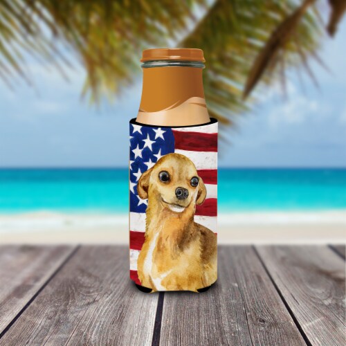 Carolines Treasures BB9658MUK Chihuahua Patriotic Ultra Hugger for slim cans Perspective: top
