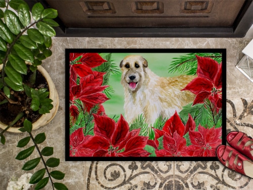 Carolines Treasures CK1318JMAT Irish Wolfhound Poinsettas Doormat 24x36 Perspective: top