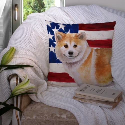 Carolines Treasures  BB9678PW1414 Shiba Inu Patriotic Fabric Decorative Pillow Perspective: top