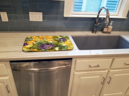 Carolines Treasures 8958DDM Abstract Flowers Purple and Yellow Dish Drying Mat Perspective: top