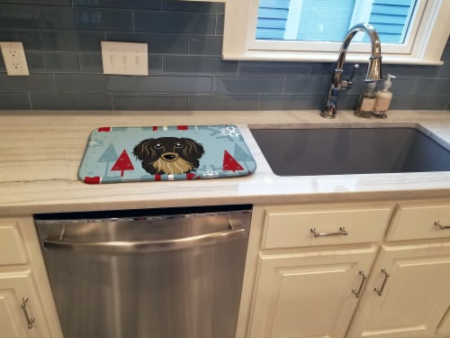 Winter Holiday Longhair Black and Tan Dachshund Dish Drying Mat Perspective: top