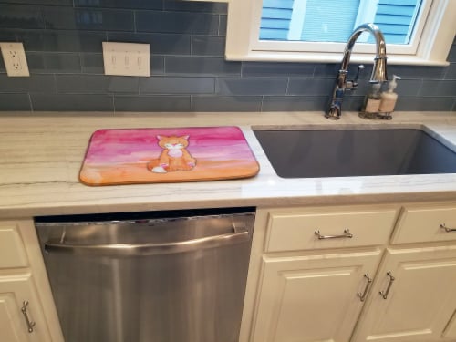 Carolines Treasures BB7354DDM Orange Cat Watercolor Dish Drying Mat Perspective: top