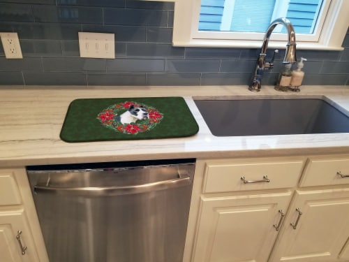 Carolines Treasures CK1509DDM Harlequin Great Dane Poinsetta Wreath Dish Drying Perspective: top