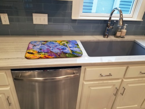 Carolines Treasures JMK1119DDM Hydrangeas and Sunflowers Dish Drying Mat Perspective: top