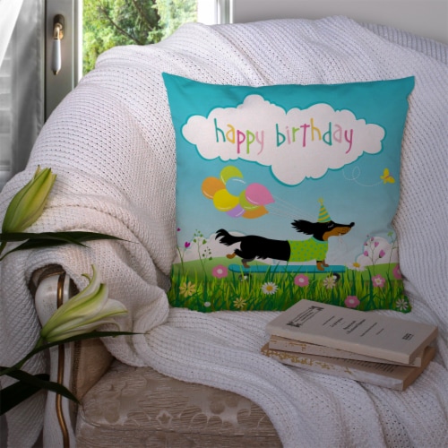 Carolines Treasures  VHA3029PW1414 Happy Birthday Dachshund Fabric Decorative Pi Perspective: top