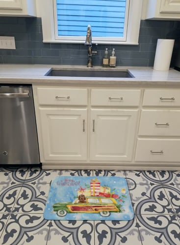 Merry Christmas Labradoodle Machine Washable Memory Foam Mat Perspective: top