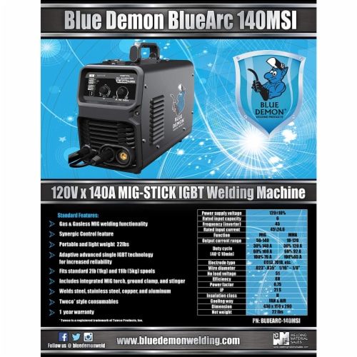 Blue Demon BLUEARC 140MSI MIG STICK IGBT Gas Gasless Portable