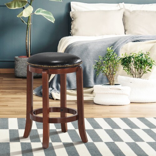 Costway 24'' Swivel Bar stool Leather Padded Dining Kitchen Pub Bistro Chair Backless Perspective: top