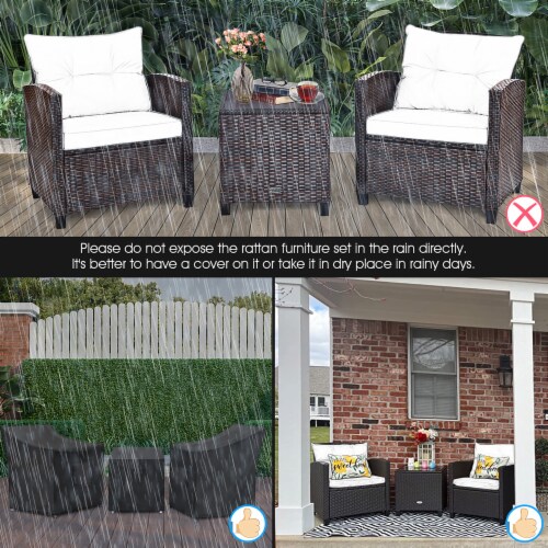 Costway 3PCS Patio Rattan Furniture Set Cushioned Conversation Set Sofa Coffee Table Beige Perspective: top