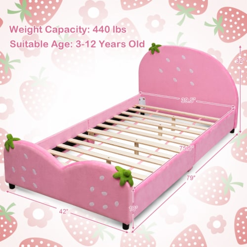 Costway Kids Children Upholstered Platform Toddler Bed Bedroom Furniture Berry Pattern Perspective: top