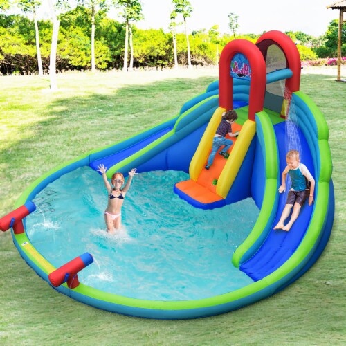Costway Inflatable Bounce House Kids Water Splash Pool Dual Slides Climbing Wall without Blow Perspective: top