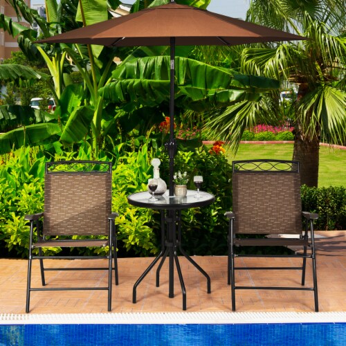 Costway 3pc bistro patio garden furniture set 2 folding chairs glass table top steel sales