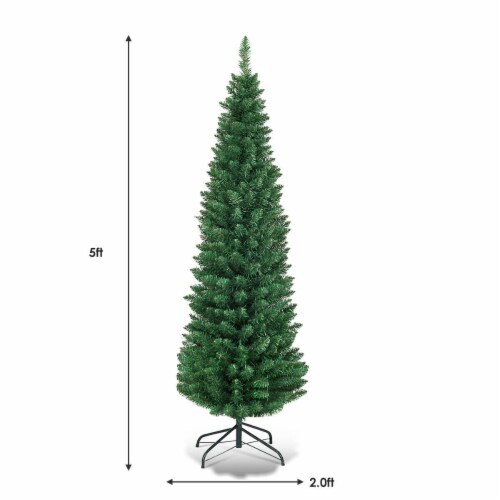 Gymax  5' Christmas Tree PVC Artificial Holiday Decor Slim Pencil Tree Metal Stand Perspective: top
