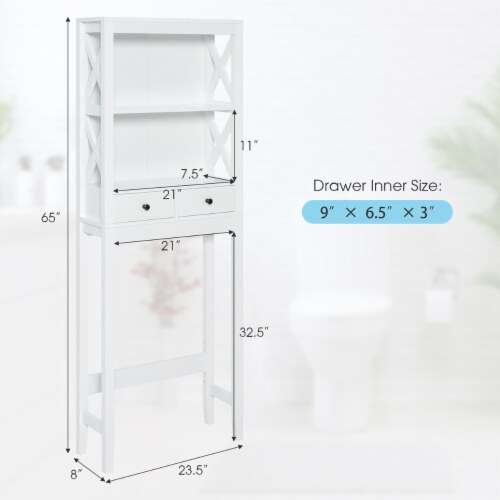 Costway Over the Toilet Storage Rack Bathroom Space Saver w/ 2 Open Shelves & Drawers Perspective: top