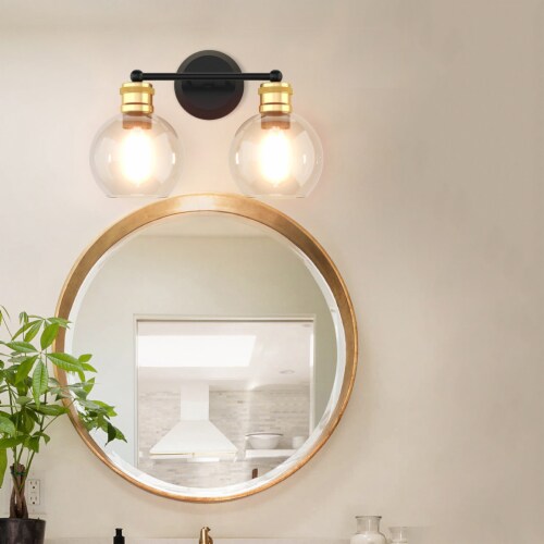Costway 2 light Vanity Bathroom Light with 7 in Round Clear Glass Shade Vintage Wall Sconce Perspective: top