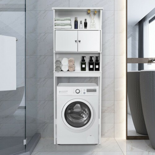 Bathroom Wood Organizer Shelf Over-the-toilet Storage Rack W/Cabinet Spacesaver Perspective: top
