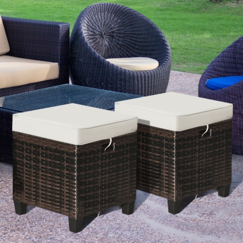 Costway 4PCS Patio Rattan Ottoman Cushioned Seat Foot Rest Coffee Table Perspective: top