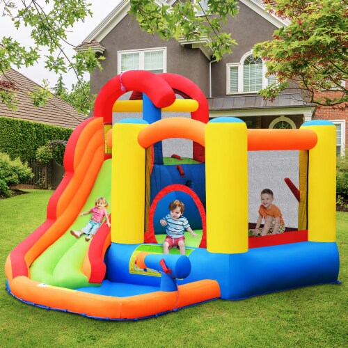 Costway Inflatable Bounce House Water Slide w/ Climbing Wall Splash Pool Water Cannon Perspective: top