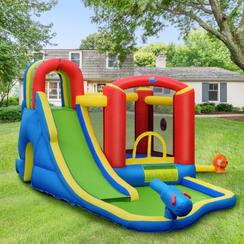 Gymax Inflatable Bounce House Slide Splash Pool Climbing Wall Park w/ Blower Perspective: top