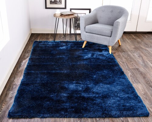 Feizy Rugs Indochine Plush Shag Rug with Metallic Sheen Area Rug - Dark Blue Perspective: top