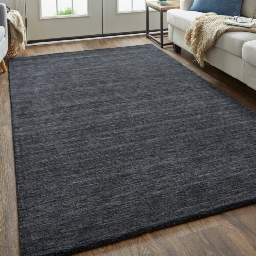 Feizy Luna Hand Woven Marled Wool Area Rug - Black/Dark Gray Perspective: top