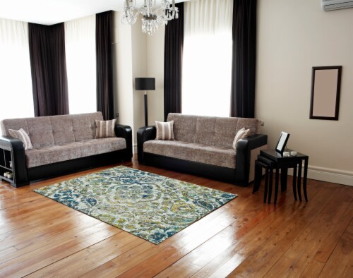 Feizy Rugs Brixton Ombre Medallion Area Rug - Teal Blue/Gold Perspective: top