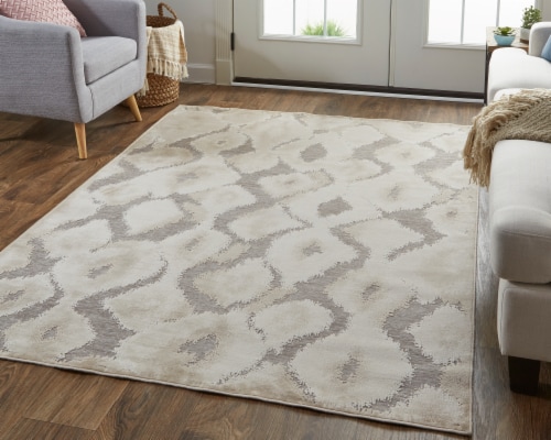 Feizy Rugs Silver Gray/Taupe Saphir Zam Metallic Ikat Runner Rug Perspective: top